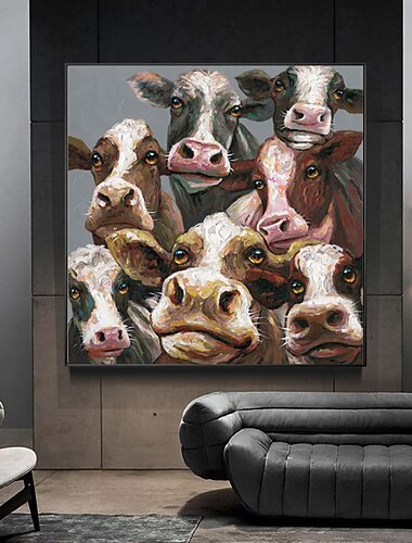 ruční olejomalba plátno nástěnná umělecká dekorace moderní abstraktní zvířata roztomilá kráva rodina pro domácí výzdobu válcovaný bezrámový nenatažený obraz