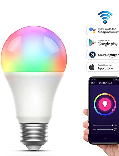 E26 TuyaスマートLEDバルブ A19 Alexa音声制御調光およびカラーWiFi A70バルブライトル RGBCW 9W15W
