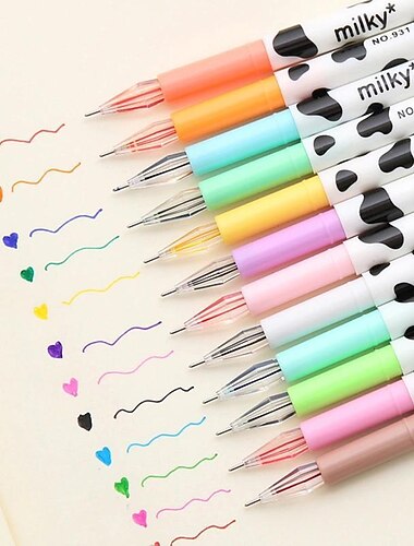 12 יח'\סט צבעוני חמוד חלבי קוואיי פרה עטי ג'ל למתנות בית ספר משרדי לבית, ילדים חברים וסטודנטים, אספקת חזרה לבית הספר