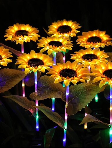 stâlp strălucitor cu floarea soarelui solar - lampă de simulare a căii curții pentru petreceri de vacanță și decorare peisaj, lumină de podea de gazon rezistentă la apă