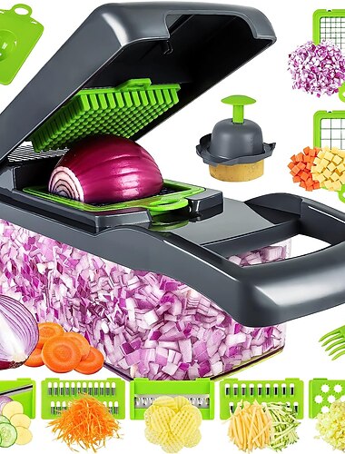 zöldség aprító 16 az 1-ben többfunkciós élelmiszer aprító konyhai zöldségszeletelő kockázó vágó zöldség aprító 8 pengével sárgarépa aprító tartállyal