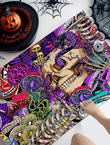 سجاد حمام من الإسفنج مانع للانزلاق للهالوين للحمام ، سجادة ناعمة متينة من الفانيلا ، سجادة طباعة ثلاثية الأبعاد لامعة ، حصائر تخليص لغرفة الغسيل والمطبخ هيكل عظمي ساحرة اليقطين