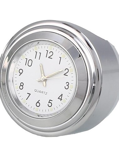 Relógio e termômetro para guidão de motocicleta, relógio analógico de quartzo universal à prova d'água para guidões de 7/8" e 1", mostrador luminoso para motocicletas cruiser e chopper, liga de alumínio cromado