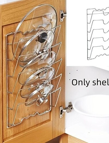 Estante de cocina de metal que ahorra espacio: soporte multifuncional para tapa de olla y tabla de cortar para montaje en pared, diseño de estante escalonado