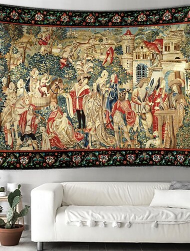 Tapisserie médiévale Mille Fleurs Tapisserie Art mural du Moyen Âge Tapisserie grande Décoration murale Photographie Décor toile Rideau Maison Chambre Salon Décoration