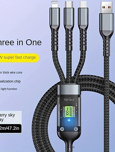 عبوة 2 حزمة كابل شحن فائق السرعة 100 واط 3 في 1 كابل بيانات مضفر لشاومي وهواوي 6 أمبير دعم الشحن السريع