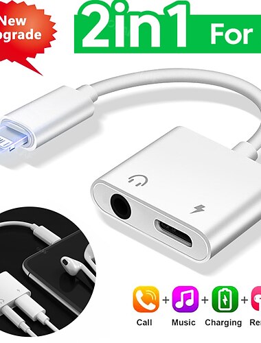 adapter & Rozdzielacz do słuchawek iphone 2 w 1 podwójny interfejs do ładowarki do iphone'a kabel aux adapter audio konwerter do iphone'a 13/12/11/x/xs/xr/8/7 obsługa ipada ładowanie połączeń