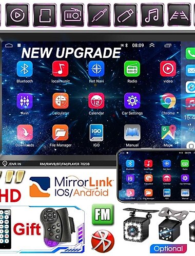 ny pro 2 din 7'' hd 1080p berøringsskjerm autoradio bluetooth bilstereo radio bil mp5-spiller innebygd fm aux usb sd funksjon støtte speillink + backupkamera (valgfritt)
