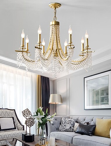 Lustre de cristal transparente moderno ajustável 6/8 luzes de montagem embutida em vidro de cristal pendurado luz pingente de teto clássico estilo de vela luminária e12/e14 para quarto sala de estar