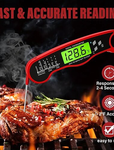 Øyeblikkelig lesing Kjøtttermometer vanntett ultra-rask digital matprobe med bakgrunnsbelysning kalibrering grilling BBQ og matlaging