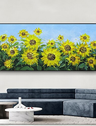 Handgefertigtes Ölgemälde auf Leinwand, Wandkunst, Dekoration, Sonnenblumen-Blumen-Landschaft für Heimdekoration, gerolltes, rahmenloses, ungedehntes Gemälde