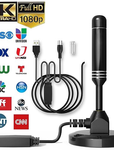 Antenne tv numérique hdtv amplifiée portée 3600 miles intérieur extérieur avec base magnétique
