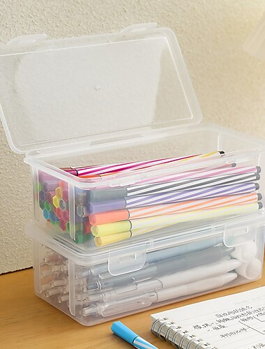 Aufbewahrungsbox, transparentes Federmäppchen, großes Fassungsvermögen, organisierter doppellagiger Brillenetui für den Schreibtisch, multifunktionale Schreibwarenbox