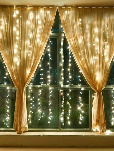 luci a stringa per tende a led 3x3m-300 led 8 modalità usb con telecomando 9 colori per la casa camera da letto festa di nozze decorazione della parete della finestra di natale arredamento della stanza