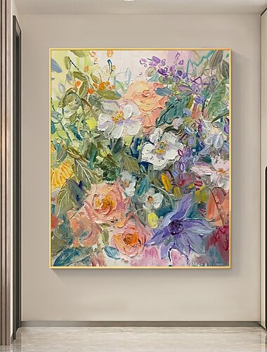 kézzel készített olajfestmény vászon fali művészeti dekor eredeti texturált virágos festmény lakberendezéshez feszített kerettel/belső keret festmény nélkül