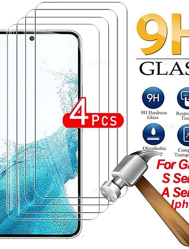 4 piezas Protector de Pantalla Para Samsung galaxia S25 Ultra S25 Ultra Plus S24 Ultra Plus S23 S22 S21 S20 Plus Ultra A35 5G Vidrio Templado Dureza 9H Anti Burbujas Anti-Huellas Alta definición (HD