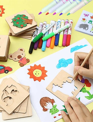 20 piezas montessori niños juguetes de dibujo de madera plantilla de pintura diy plantillas aprendizaje juguetes educativos para regalo de niños, suministros de regreso a la escuela