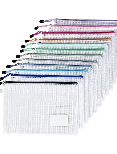 pvc papirvarer opbevaringstaske mappe fil mesh lynlås pose a4 a5 dokument taske mapper skole kontorartikler