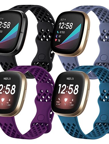 4 pachet Bandă de ceas inteligent Compatibil cu Fitbit Versa 3 Sense Versa 4 Sense 2 Silicon Ceas inteligent Curea Rezistent la apă Ajustabil Banderolă Sport Înlocuire Brăţară