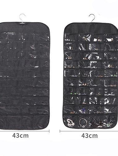 Organisateur de bijoux suspendus rangement avec poche double face 80 grilles collier bracelet boucle d'oreille bijoux organisateur d'affichage