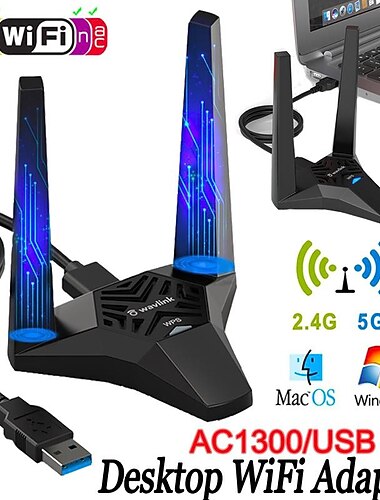 AC1300 USB3.0 Desktop-Laptop-WLAN-Adapter, Dualband-USB-Netzwerkkarte für PC, Hochgeschwindigkeits-USB-WLAN-Dongle mit Magnetdock, USB-WLAN-Signalverstärker