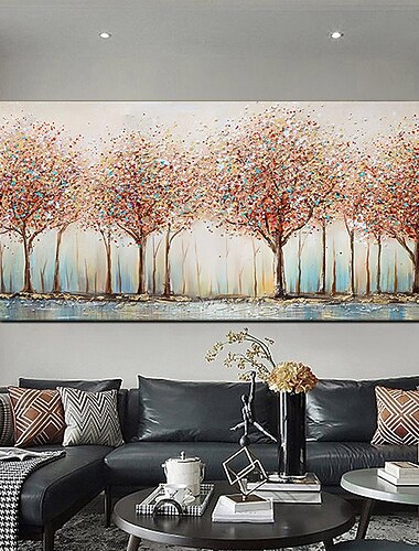 Fait à la main peint à la main peinture à l'huile art mural arbre coloré décoration de la maison décor toile roulée pas de cadre non étiré