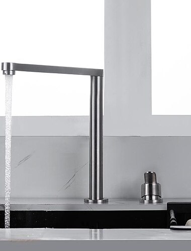 Robinet de cuisine en acier inoxydable mélangeur d'évier robinet de récipient pliant, poignée unique pivotant à 360 degrés avec tuyau froid et chaud g1/2