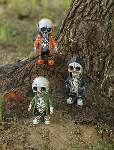 figurka kostry halloween, miniaturní gotická figurka památníku, přenosná řemesla z pryskyřice roztomilá socha kostra památná socha, skvělá sběratelská kostra pro halloween, stůl a bytové dekorace