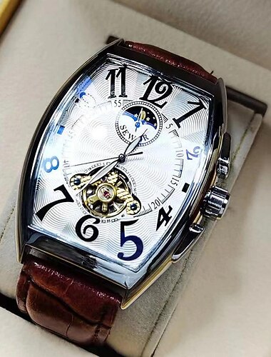 Reloj mecánico para hombres reloj de lujo de gran esfera reloj de moda de negocios automático autoviento impermeable de cuero