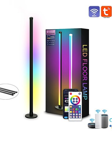 Lampă de podea LED inteligentă WiFi Graffiti Lumină roșie cu sync muzical Lampă de colț cu schimbare de culoare cu control de la distanță și aplicație temporizator lampă de colț cu atmosferă