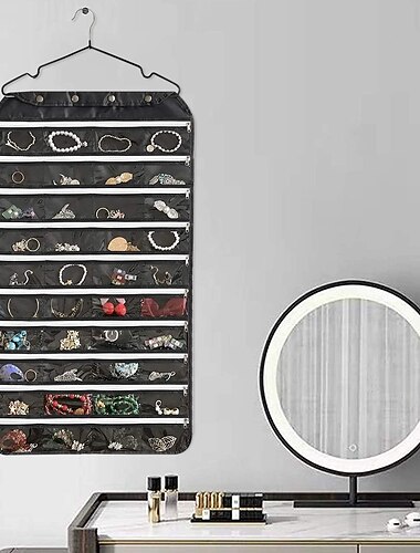 80 Taschen doppelseitig hängende Schmuck-Display-Organizer-Aufbewahrungstasche, nicht gewebter, faltbarer Ring-Halskette-Armband-Beutel