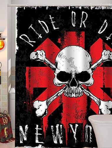 cortina de ducha de horror de halloween cortina de ducha de halloween conjunto de decoración de baño de granja poliéster impermeable paquete de 12 ganchos de plástico esqueleto calabaza bruja