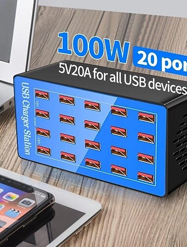 Ladestasjon 100 W Utgangseffekt Multi USB ladestasjon for flere enheter Sikkerhetsbeskyttelse Til Universell Mobiltelefon iMac