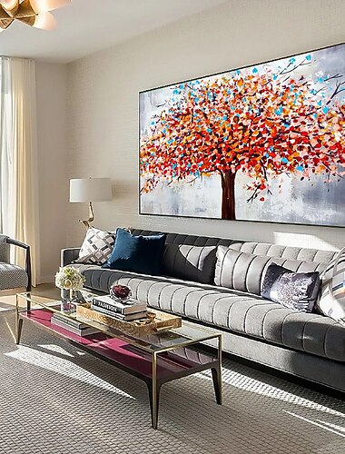 Hang-pictate pictură în ulei Pictat manual Orizontal Peisaj Floral / Botanic Contemporan Modern Fără a cadru interior