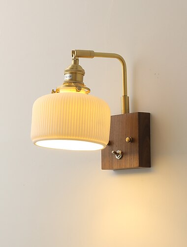 lightinthebox applique murale en céramique petite applique murale en bois de noyer rustique, lampe de tête de lit vintage, luminaire d'intérieur pour chambre à coucher, salon, salle à manger, couloir