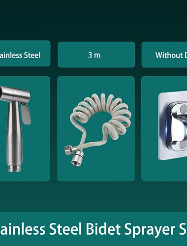 zestaw rączek bidetowych bez uchwytu wiertniczego do toalety głowica i wąż ze stali nierdzewnej 1.5m/3m, spryskiwacz ręczny do montażu na ścianie, czyszczenie pieluszek shattaf do higieny osobistej