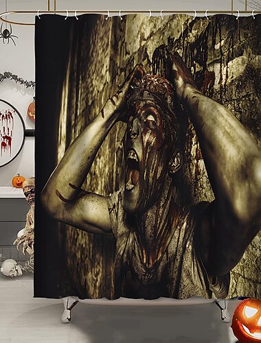 halloween horror dusjforheng med kroker baderomsinnredning vanntett stoff dusjforheng sett med 12 pakke plastkroker skjelett gresskar heks