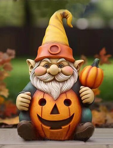 Halloween pompoen oude man sculptuur, hars Halloween tafeldecoratie, buiten pompoen oude man knutselen, griezelige Halloween decoratie voor thuis, tuin, bureaublad, veranda