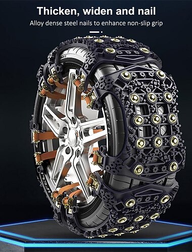 سلاسل الثلج للسيارات الرياضية متعددة الاستخدامات، سلاسل جر الإطارات العالمية المضادة للانزلاق، سميكة من مادة TPU مع مسامير من الفولاذ السبائكي، سهلة التركيب للطرق الجليدية الشتوية