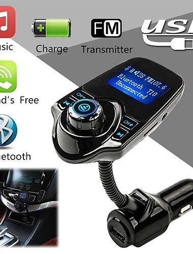 uusi t10 handsfree bluetooth autosarja mp3 musiikkisoitin fm lähetin 5v 2.1a usb autolaturi 1.44" led näyttö