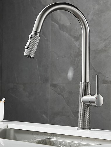 torneira de cozinha torneira de pia retrátil torneira de vaso misturador com bica de 3 modos, giro de 360 graus com manípulo único com mangueira fria e quente