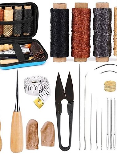 bőrjavító varrókészletek, bőrmegmunkáló szerszámok professzionális viaszos cérnával, nagy szemű kézi varrótű, sokoldalú varrókészlet, nagy teherbírású varrókészlet autóhoz, kárpit, vinil, vászon, kézműves