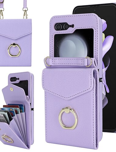 telefono Custodia Per Samsung Galaxy Z Flip 7 Z Flip 6 Z Flip 5 Z Flip 4 Z Flip 3 Custodia Portafoglio Supporto ad anello con Cordino Anti-furto Retrò PC Pelle PU