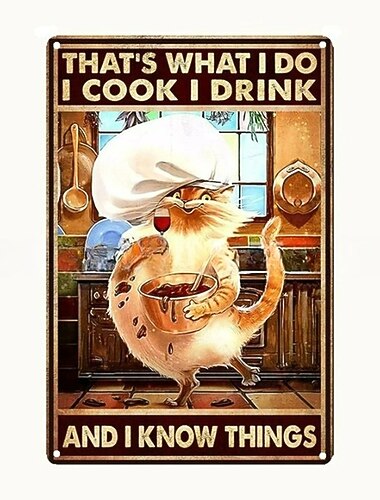 1 قطعة علامة القصدير المعدنية الرجعية لطيف القط القصدير تسجيل علامات المطبخ خمر جدار ديكور ، اللوحة الجدار الشنق للمنزل ديكور جدار الفن معدن القصدير تسجيل 20x30 سنتيمتر / 8''x12 "