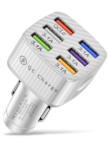 75w hurtigladende 6-porter qc3.0 & 5 usb 15a billaderadapter hurtiglader bærbar telefonadapter for android-lader