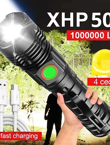 potente torcia a led ad alta potenza 18650 lanterna da pesca con zoom ricaricabile usb 5 modalità torcia tattica impermeabile per bicicletta