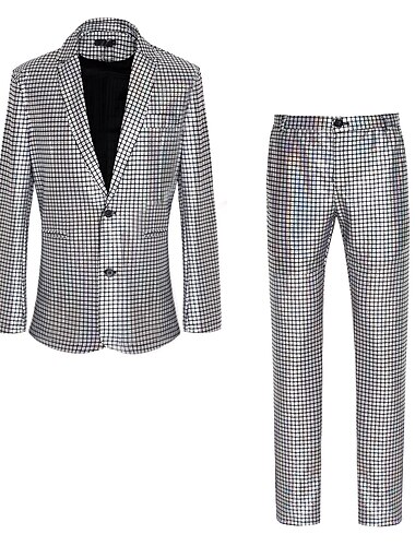 Disko 1980er Hose Outfits Anzüge & Blazer Disco Pailletten Herren Karnevalskostüm Maskerade Leistung Party Club Erwachsene Mantel Hose Ganzjahres