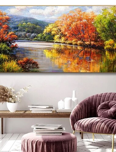 Pintura al óleo hecha a mano lienzo arte de la pared decoración ríos y lagos reflejan el paisaje natural paisaje para la decoración del hogar pintura enrollada sin marco sin estirar