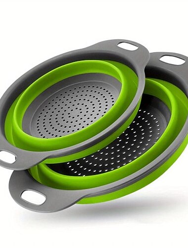 2 stk, sammenleggbar silikonavløpskurv for utendørs camping og kjøkken - bærbar frukt- og grønnsakvaskekurv - gjenbrukbar og kreativ design