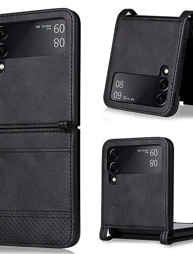 téléphone Coque Pour Samsung Galaxy Z Flip 5 Z Flip 4 Z Flip 3 Coque Arrière Portable Svelte Résistance aux Chutes Quatre Coins Rétro PC faux cuir